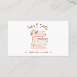 Affärskortet Cute Rosa Blommigt Cake Mixer Bakery Visitkort