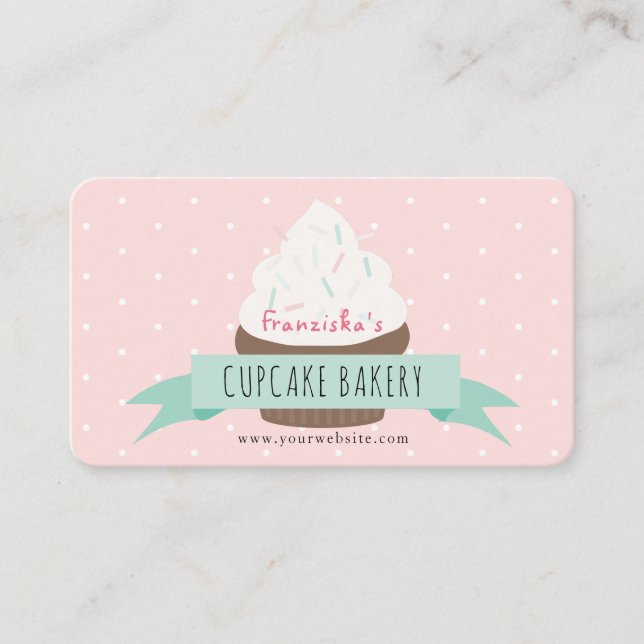 Affärskortet Cute Rosa Sprinkles Cuptårta Bakery Visitkort (Framsida)