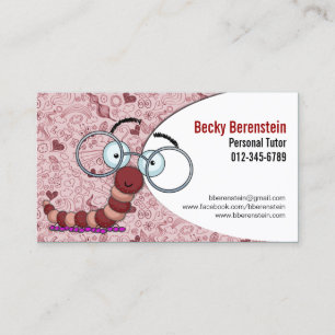 Affärskortet Cute Tecknad Bookworm Tutor Red Visitkort