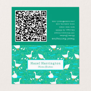 Affärskortet Cute White Geese QR-kod, mappat Visitkort