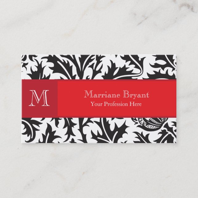 Affärskortet Damask Monogram Red Visitkort (Framsida)