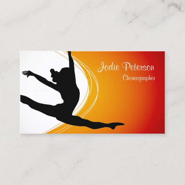 Affärskortet Dancer Jette Leap Silhouette Orange Visitkort (Framsida)
