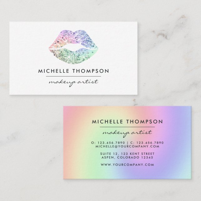Affärskortet Dazzling Faux Glitter Läppar Visitkort (Fram/baksida)