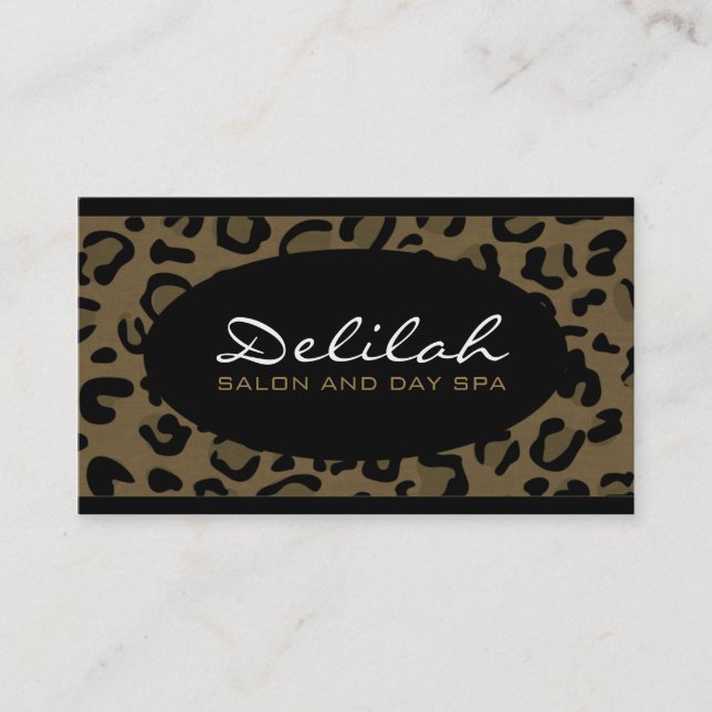 Affärskortet Delilah Leopard Print Black Chic Visitkort (Framsida)
