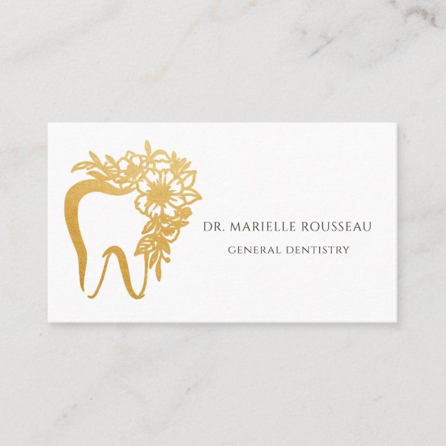 Affärskortet Dentist Tooth Blommigt Guld Logotyp Visitkort (Framsida)