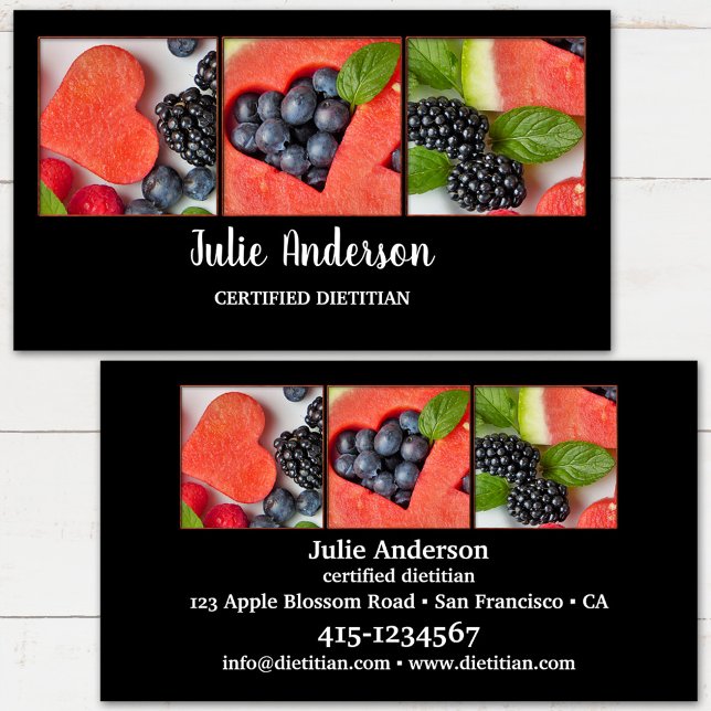 Affärskortet Dietitian Nutritionist Health Food Visitkort (Business card for a nutritional therapist or professional dietitian featuring fresh fruits )