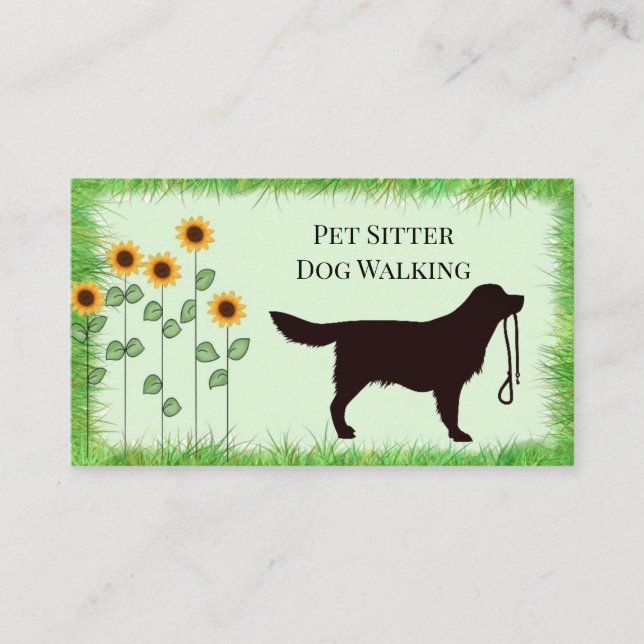 Affärskortet Dog Walker/ Pet Sitter Sunblommor Visitkort (Framsida)