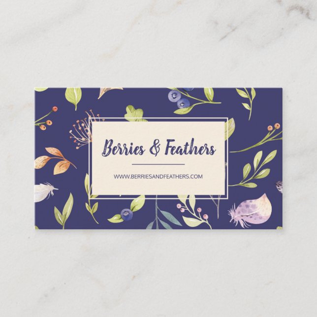 Affärskortet elegant Berries & Feathers Boho Visitkort (Framsida)