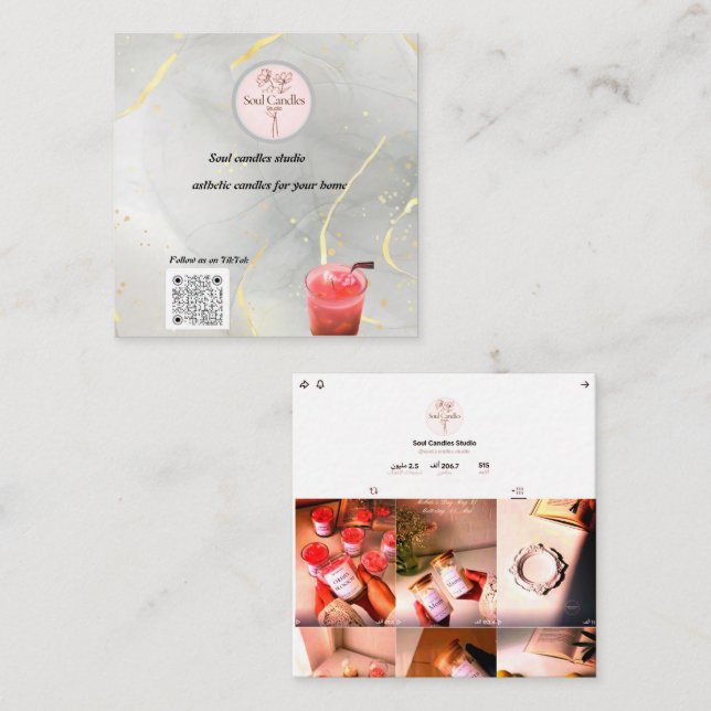 Affärskortet elegant Candle | Soul Candles Studio Fyrkantigt Visitkort (Fram/baksida)