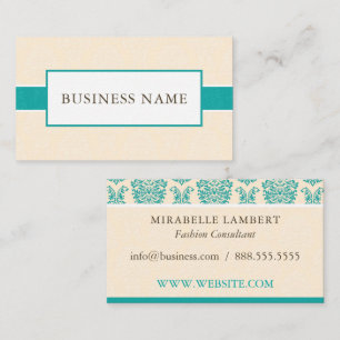 Affärskortet elegant Cream Gult och Teal Damask Visitkort