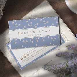Affärskortet elegant Dusty Blue Flicy Blommigt Visitkort
