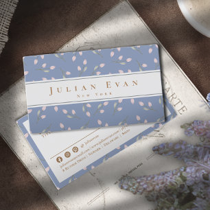 Affärskortet elegant Dusty Blue Flicy Blommigt Visitkort