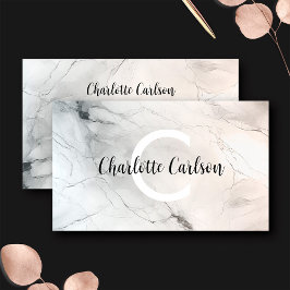 Affärskortet elegant Light Marble Monogram Script Visitkort