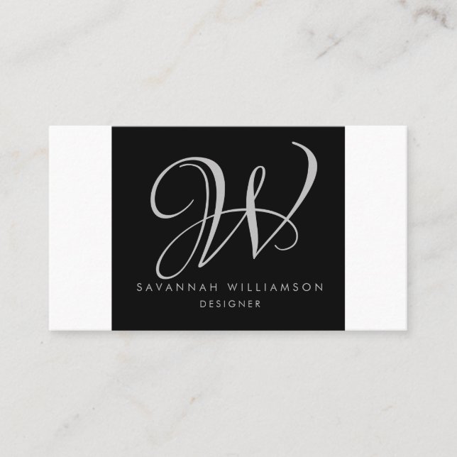 Affärskortet elegant Monogram Black Grått Designer Visitkort (Framsida)