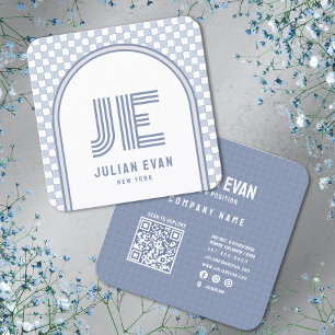 Affärskortet elegant Retro Dusty Blue Monogram Fyrkantigt Visitkort