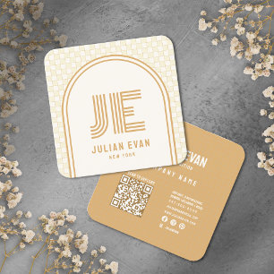 Affärskortet elegant Retro Gult Monogram Fyrkantigt Visitkort