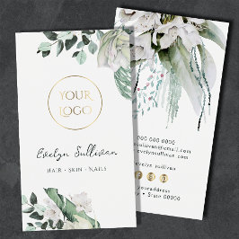 affärskortet emerald Greenery white blommor logoty Visitkort