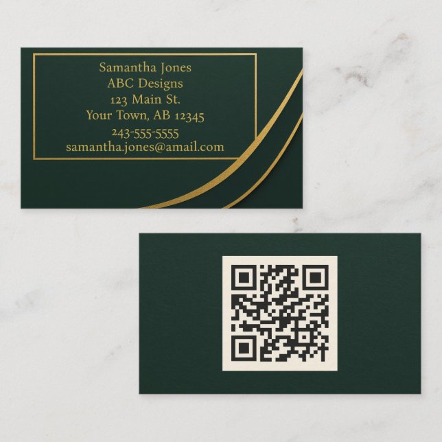 Affärskortet Emerald Grönt & Guld QR Code Visitkort (Fram/baksida)