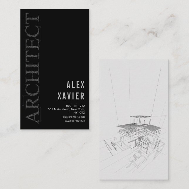 affärskortet enkel svart arkitekt visitkort (Fram/baksida)