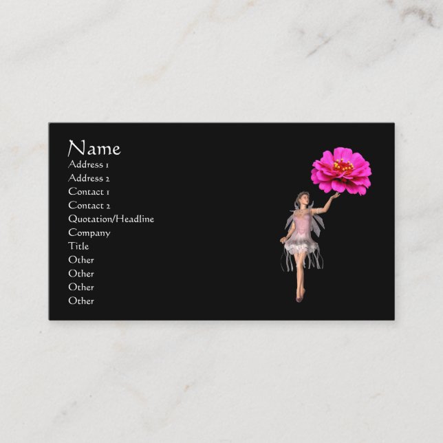 Affärskortet Fairy Rosa Zinnia Flower Fantasy Visitkort (Framsida)