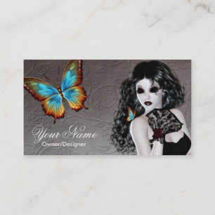 Affärskortet Fantasy Gothic White Butterfly Woman Visitkort