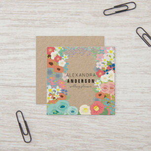 Affärskortet Färgblommor Kraft Papper Square Fyrkantigt Visitkort