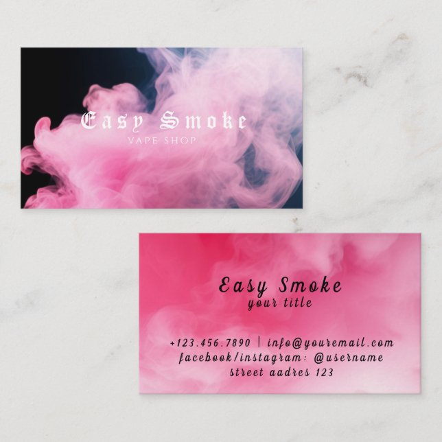 Affärskortet Färglöst Rosa  Rök Vape Shop Visitkort (Fram/baksida)