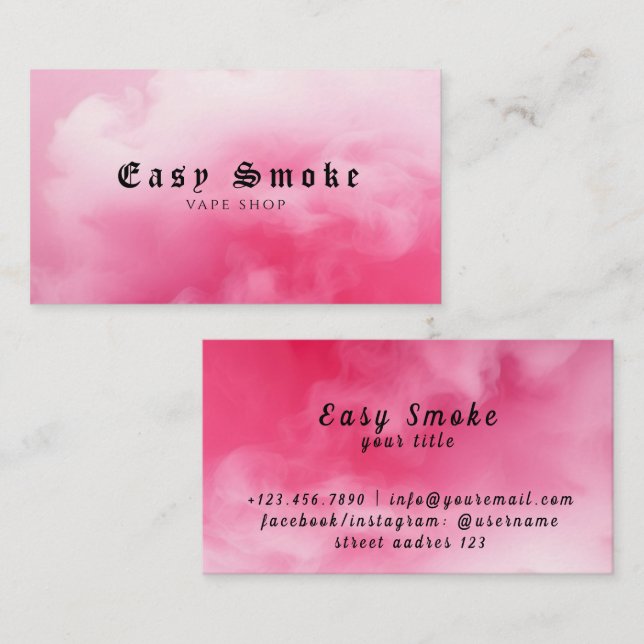 Affärskortet Färglöst Rosa  Rök Vape Shop Visitkort (Fram/baksida)
