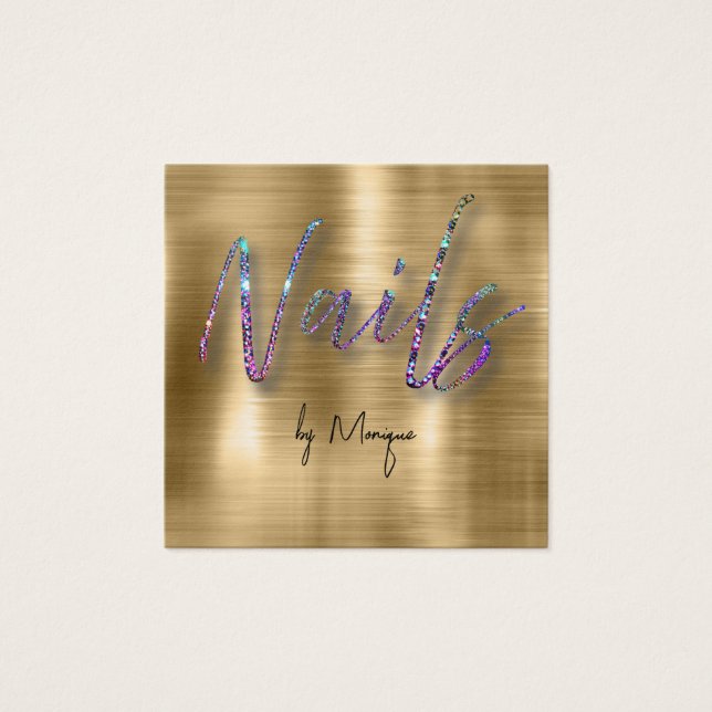 Affärskortet Faux Diamonds HoloGraph Nagel Fyrkantigt Visitkort (Framsida)