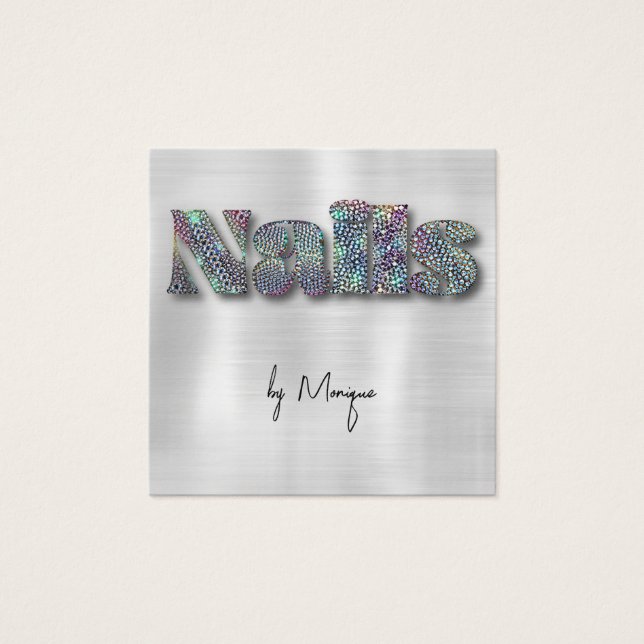 Affärskortet Faux Diamonds HoloGraph Nagel Fyrkantigt Visitkort (Framsida)