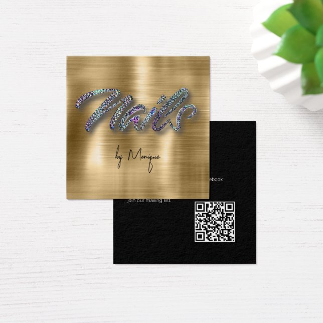 Affärskortet Faux Diamonds HoloGraph Nagel Fyrkantigt Visitkort (Skivbord)