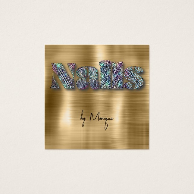 Affärskortet Faux Diamonds HoloGraph Nagel Fyrkantigt Visitkort (Framsida)