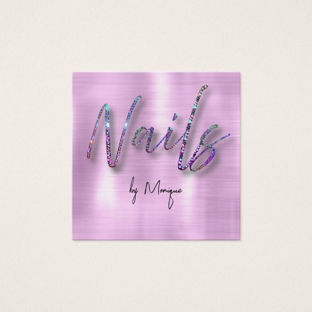 Affärskortet Faux Diamonds HoloGraph Nagel Fyrkantigt Visitkort (Framsida)