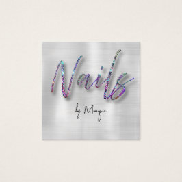 Affärskortet Faux Diamonds HoloGraph Nagel Fyrkantigt Visitkort