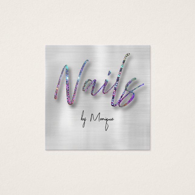 Affärskortet Faux Diamonds HoloGraph Nagel Fyrkantigt Visitkort (Framsida)