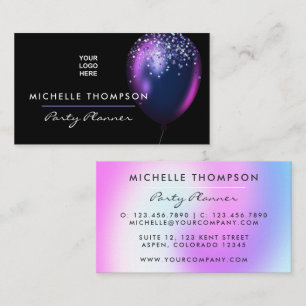 Affärskortet Faux Glitter Balloon Party Planner Visitkort