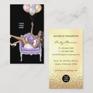 Affärskortet Faux Glitter Balloon Party Planner Visitkort