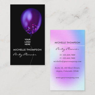 Affärskortet Faux Glitter Balloon Party Planner Visitkort