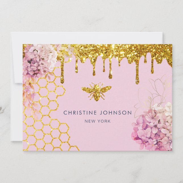 affärskortet faux glitter bi och blommor inbjudningar (Framsida)