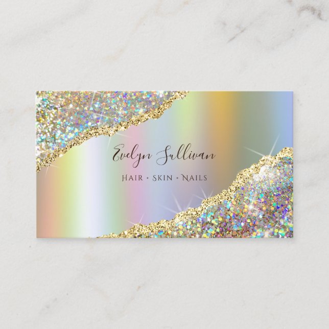Affärskortet Faux Glitter och holografisk olja Visitkort (Framsida)