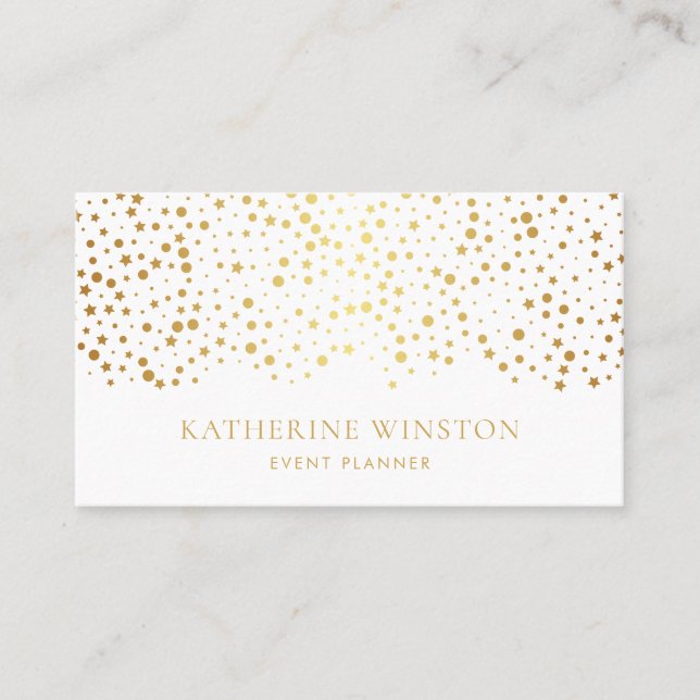 Affärskortet Faux Guld Foil Dots and Stars Chic Visitkort (Framsida)