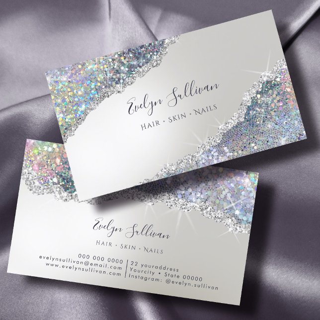 Affärskortet Faux Iridescent Silver Glitter Visitkort (Skapare uppladdad)