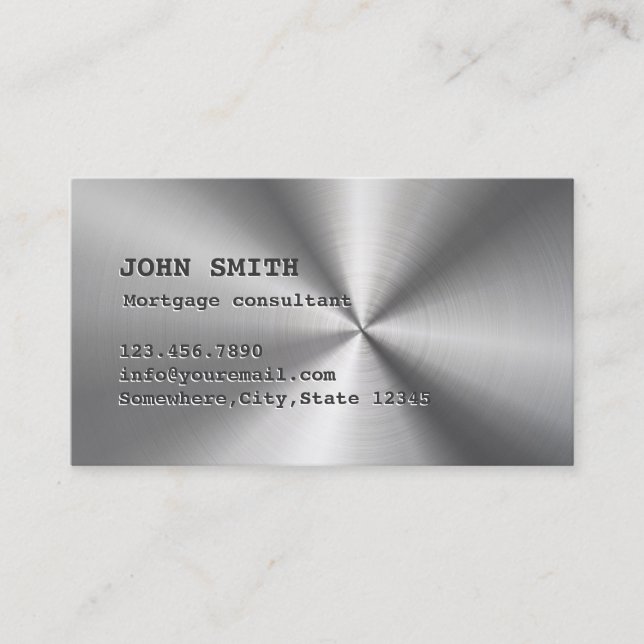 Affärskortet Faux Stainless Steel Mortgage Agent Visitkort (Framsida)