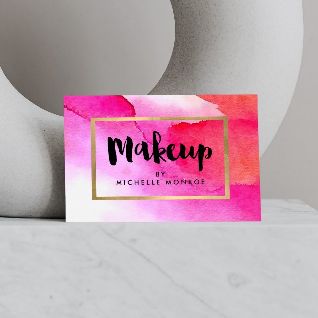Affärskortet Fet Rosa Vattenfärger Makeup Artist Visitkort (Skapare uppladdad)