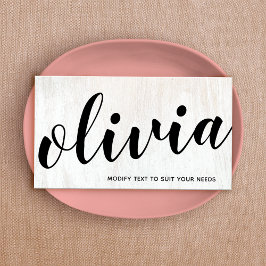 Affärskortet Fet White Wood Script Calligraphy Visitkort