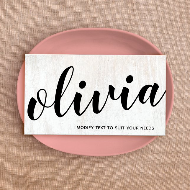 Affärskortet Fet White Wood Script Calligraphy Visitkort (Skapare uppladdad)