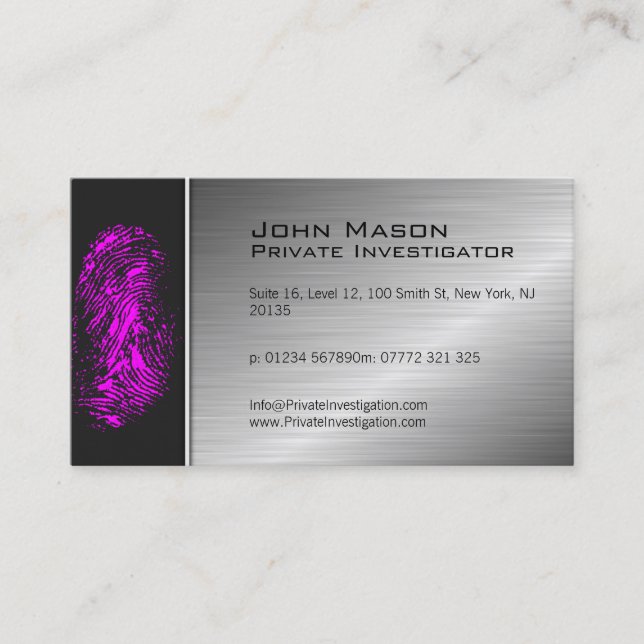 Affärskortet Fingerprint Private Investigator Visitkort (Framsida)