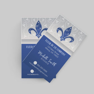 Affärskortet Fleur de Lis Silver Navy Blue Visitkort