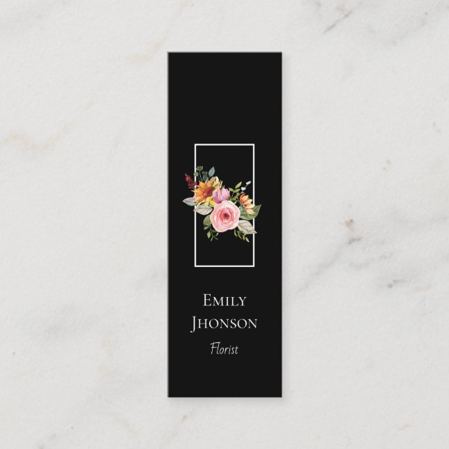 Affärskortet Flower Black Mini med enkel Elegant Mini Visitkort (Framsida)