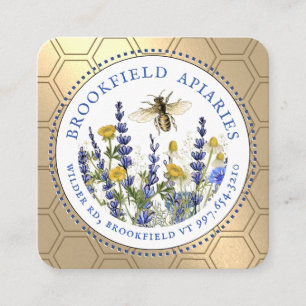 Affärskortet Flower Guld Honeycomb Bee Honungsbin Fyrkantigt Visitkort
